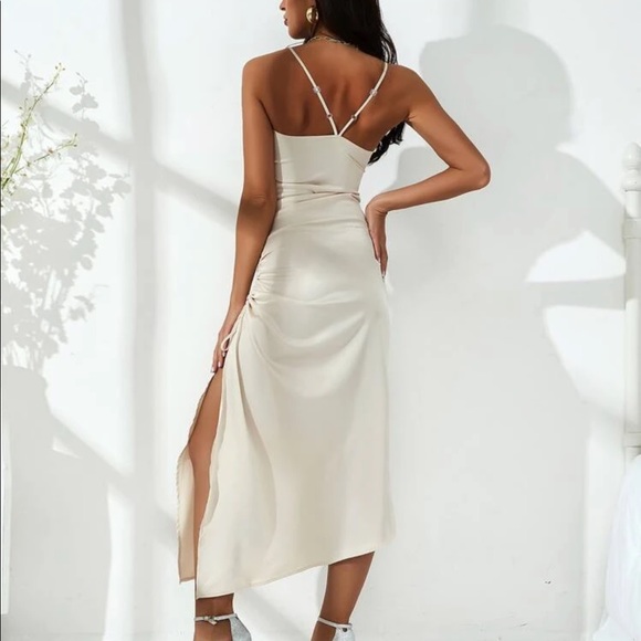 Satin Drawstring Side Split Thigh Cami Dress - Picture 4 of 6